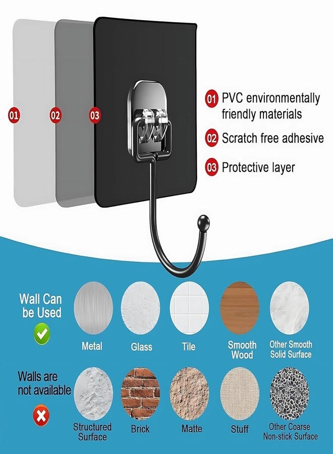Atharved Extra Strong Self-Adhesive Big Wall Hooks | 10 Piece Black Metal Hooks | 5 kg Weight Capacity | Waterproof & No Trace | Ideal for Wall, Kitchen Utensils, Keys, Clothes | Durable & Reliabl - Image 2